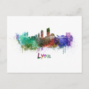 Lyoner Skyline in Aquarell Postkarte