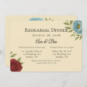 Lyons Blue & Dark Red Peony Probe Dinner Einladung (Vorne/Hinten)