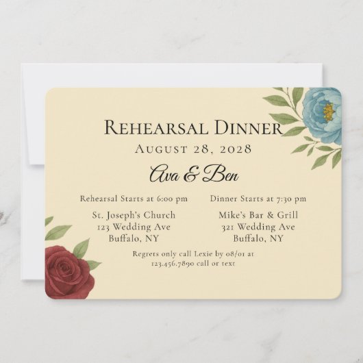 Lyons Blue & Dark Red Peony Probe Dinner Einladung (Vorderseite)