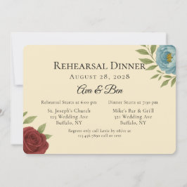 Lyons Blue & Dark Red Peony Probe Dinner Einladung