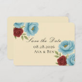 Lyons Blue Peony & Rote Rose Save the Date (Vorne/Hinten)
