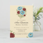 Lyons Blue Peony & Rote Rosen Brautparty Einladung (Stehend Vorderseite)