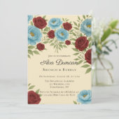 Lyons Blue Peony & Rote Rosen Brunch & Bubbly Einladung (Stehend Vorderseite)