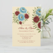 Lyons Blue Peony & Rote Rosen Engagement Party Einladung (Stehend Vorderseite)