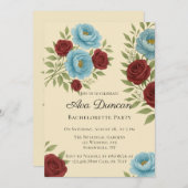 Lyons Blue Peony & Rote Rosen Junggeselinnen-Absch Einladung (Vorne/Hinten)