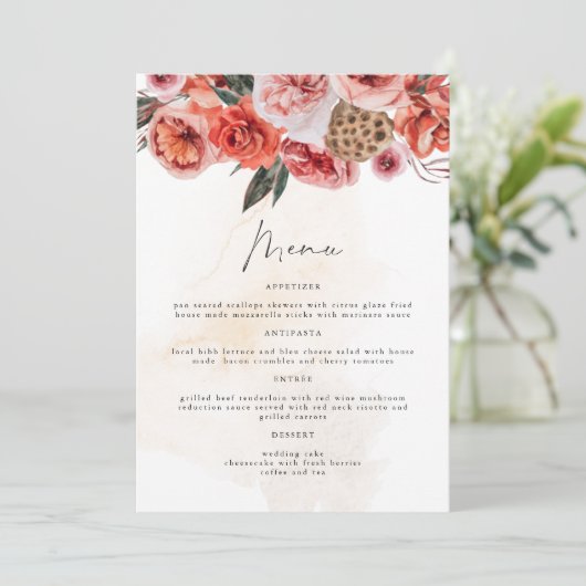 LYRA Boho Fall Floral Dinner Menu Cards Menükarte (Stehend Vorderseite)