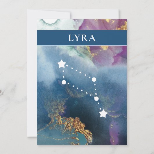 Lyra Table Sign Celestial Watercolor Thema Einladung (Rückseite)
