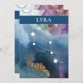 Lyra Table Sign Celestial Watercolor Thema Einladung (Vorne/Hinten)