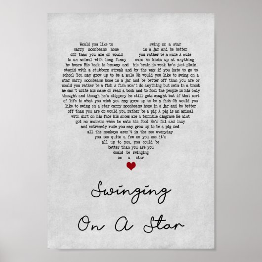 Lyric Print auf einem Star Graues Herz Song Poster (Vorne)