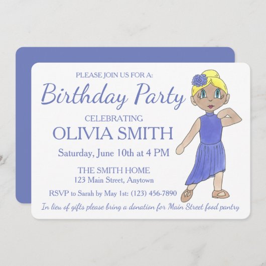 Lyrical Modern Dancer Lila Dance Birthday Party Einladung (Vorne/Hinten)