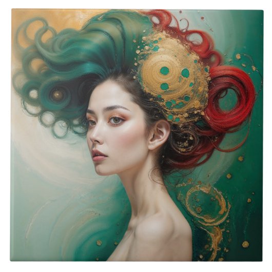 "Lyrielle" - Die Grün-Gold-Kaiserin Fliese (Vorderseite)