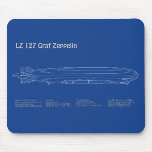 LZ 127 Graf Zeppelin - Airship Blueprint Plans AD Mousepad (Vorne)
