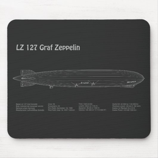 LZ 127 Graf Zeppelin - Airship Blueprint Plans PD Mousepad (Vorne)
