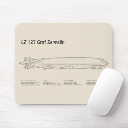 LZ 127 Graf Zeppelin - Luftschiff Blueprint Plans  Mousepad (Mit Mouse)