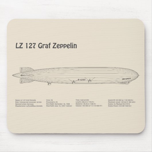 LZ 127 Graf Zeppelin - Luftschiff Blueprint Plans  Mousepad (Vorne)