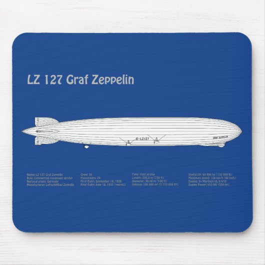 LZ 127 Graf Zeppelin - Luftschiff Blueprint Plans Mousepad (Vorne)