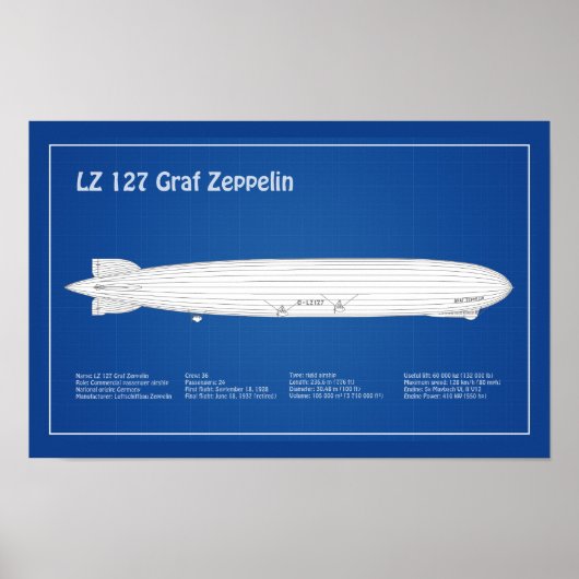 LZ 127 Graf Zeppelin - Luftschiff Blueprint Plans  Poster (Vorne)