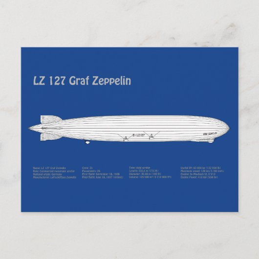 LZ 127 Graf Zeppelin - Luftschiff Blueprint Plans Postkarte (Vorderseite)