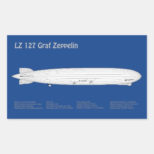 LZ 127 Graf Zeppelin - Luftschiff Blueprint Plans  Rechteckiger Aufkleber (Vorderseite)