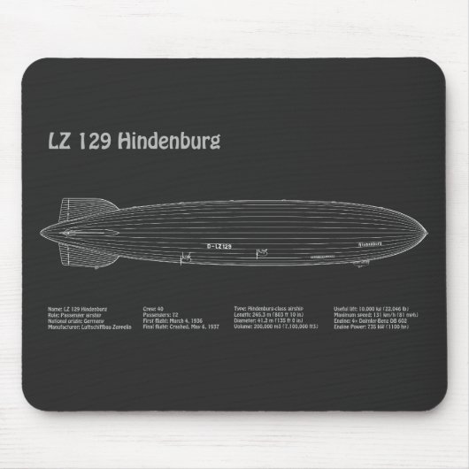 LZ 129 Hindenburg - Flugplan PD Mousepad (Vorne)