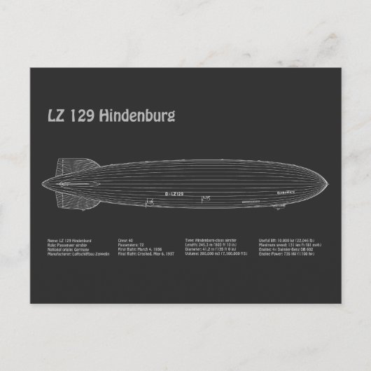 LZ 129 Hindenburg - Flugplan PD Postkarte (Vorderseite)