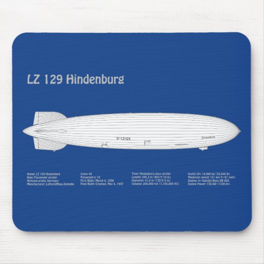 LZ 129 Hindenburg - Luftschifffahrtspläne ABD Mousepad (Vorne)