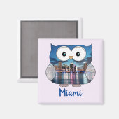 M190131 Chubby Owl | Miami Souvenir Magnet (Vorderseite/Rückseite)