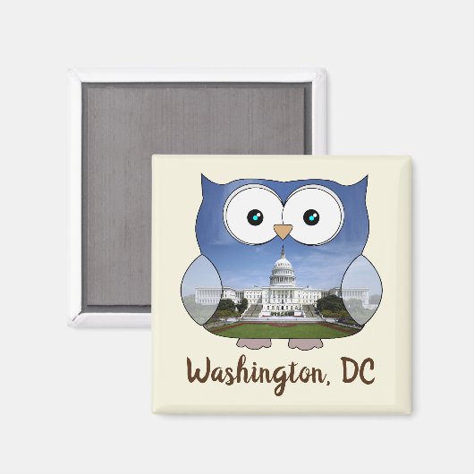 M190132 Chubby Owl | Washington DC i Souvenir Magnet (Vorderseite/Rückseite)