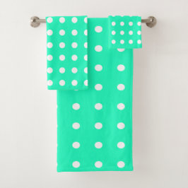 M8nt Green and White Polka Dots Badhandtuch Set