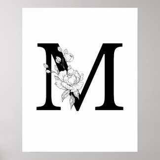 M botanische Monogramm. Initialbuchstaben mit Baue Poster