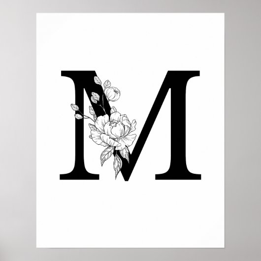 M botanische Monogramm. Initialbuchstaben mit Baue Poster (Vorne)