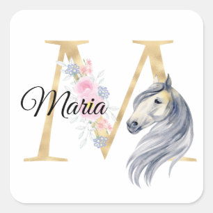 M Buchstabe personalisierter Name Monogramm mit Pf Quadratischer Aufkleber