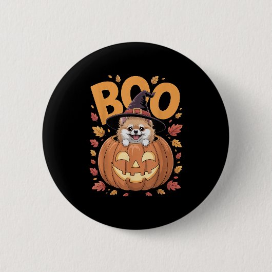 M Costume On Pumpkin Halloween Meranian  Button (Vorderseite)