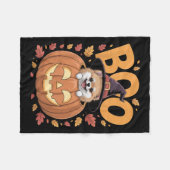 M Costume On Pumpkin Halloween Meranian  Fleecedecke (Vorderseite (Horizontal))