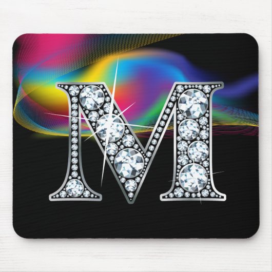 "M" Diamantblende mit Rainbow Swirl Mousepad (Vorne)