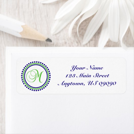 M Dot Circle Mongram Address Label (grün / blau) (Insitu)
