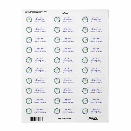 M Dot Circle Mongram Address Label (grün / blau) (Vorne)