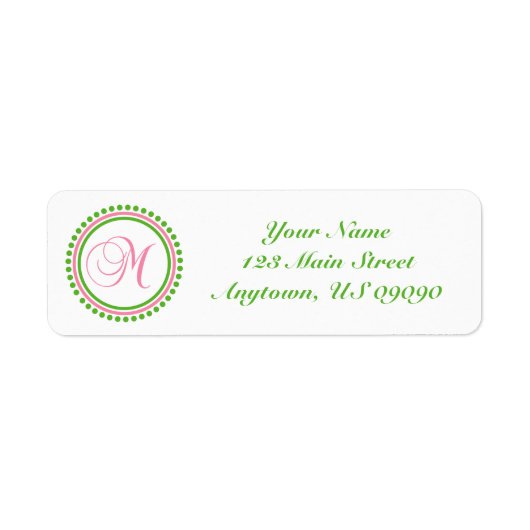 M Dot Circle Mongram Address Label (rosa / grün) (Vorne)