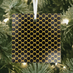M Gold Desk Mat mit modernem Black Dot Style Squar Ornament Aus Glas