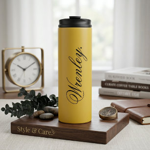M Gold Thermobecher mit personalisiertem Namen Thermosbecher