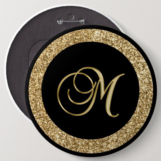 M goldenes Monogramm schwarz Button (Vorne & Hinten)