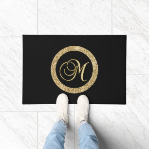 M goldenes Monogramm schwarz Fußmatte