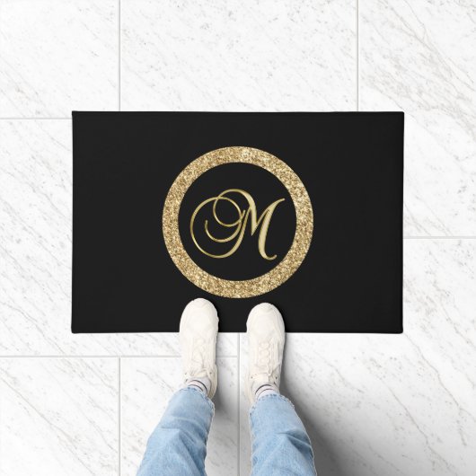 M goldenes Monogramm schwarz Fußmatte (Indoor)