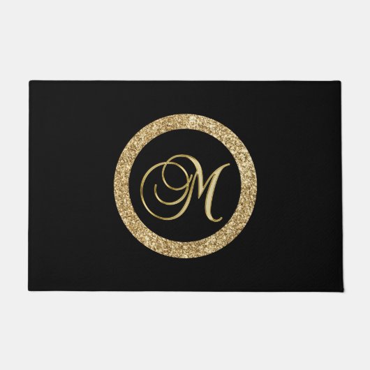 M goldenes Monogramm schwarz Fußmatte (Vorderseite)