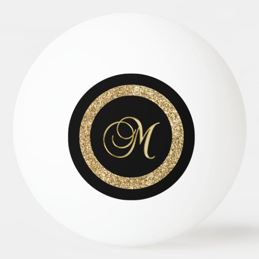 M goldenes Monogramm schwarz Tischtennisball (Vorderseite)