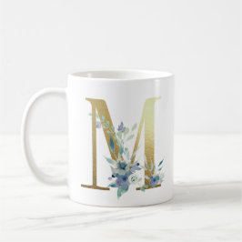 M, goldfarbener Erstling mit blauem Blumenblättern Kaffeetasse