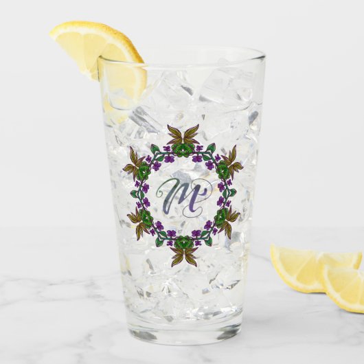 M Initial Unique & Bizarre Boho Blume Hübsch Glas (Vorderseite Ice)