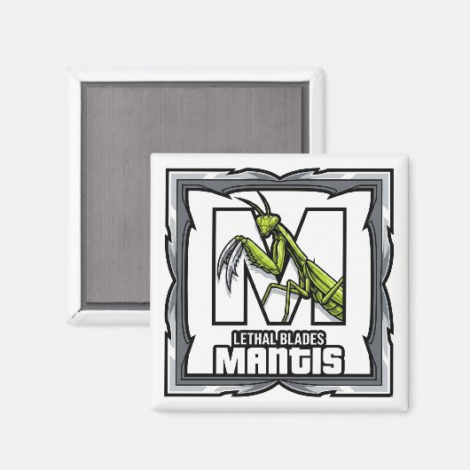 M is for Mantis – GTA Style ABC Learning Magnet (Vorderseite/Rückseite)