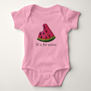 M is for Melon Pink Watermelon Juicy Fruit Slice Baby Strampler