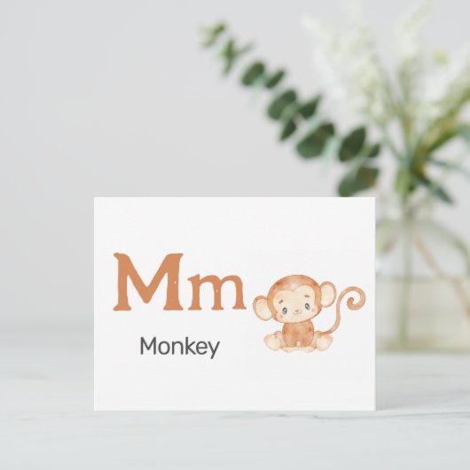 M is for Monkey - Alphabet Flash Card Postkarte (Stehend Vorderseite)